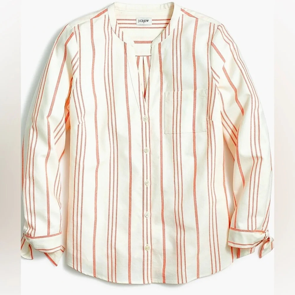J. Crew Factory White & Coral Striped Button Down 100% Cotton Shirt Size Small